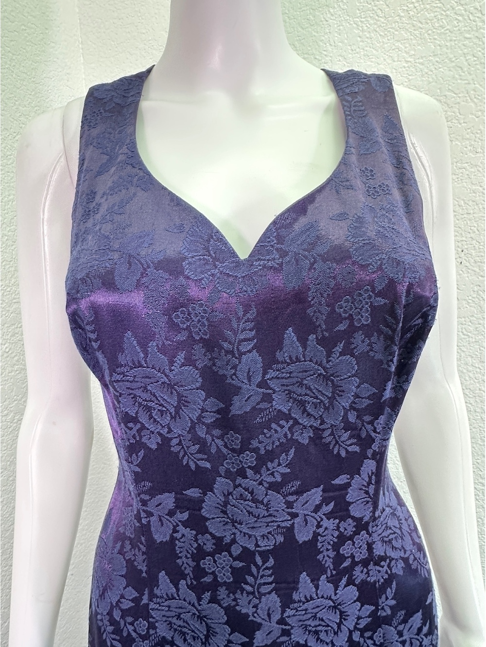 VTG Y2K Sz 3/4 Dawn Joy Violet Blue Floral Jacquard Maxi Dress Sheath Gothic - Picture 3 of 7